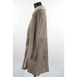Tara Jarmon-abrigo con ribete de cuero-Beige