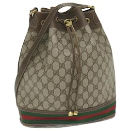 Gucci-GUCCI GG Supreme Web Sherry Line Shoulder Bag Beige Red 164 02 085 auth 61841-Red,Beige