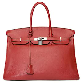 Hermès-Bolsa HERMES BIRKIN 35 em couro vermelho - 101632-Vermelho