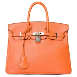 Hermès-Bolsa HERMES BIRKIN 25 em couro laranja - 101568-Laranja