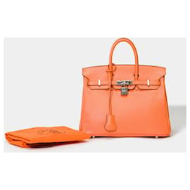 Hermès-HERMES BIRKIN Tasche 25 aus orangefarbenem Leder - 101568-Orange