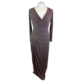 Vera Wang-Draped long evening gown in a dark taupe-Brown,Taupe