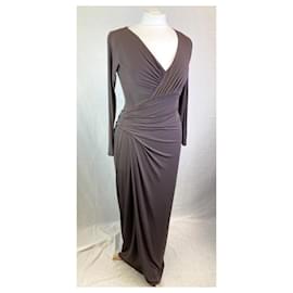 Vera Wang-Draped long evening gown in a dark taupe-Brown,Taupe