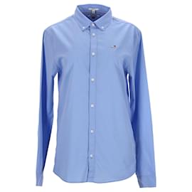 Tommy Hilfiger-Camisa de manga larga ajustada para hombre Top tejido-Azul,Azul claro