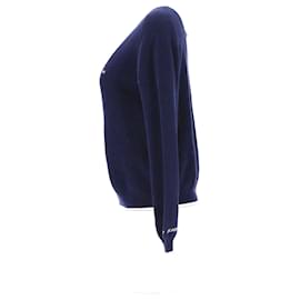 Tommy Hilfiger-Tommy Hilfiger Suéter feminino de algodão puro com decote em V em algodão azul-Azul