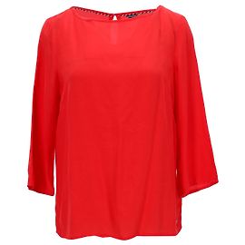 Tommy Hilfiger Damen-Bluse mit U-Boot-Ausschnitt und normaler Passform Rot