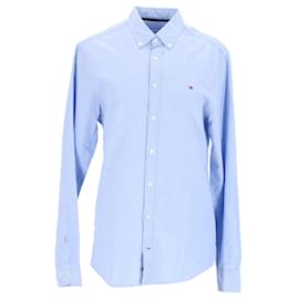 Tommy Hilfiger-Camisa Oxford justa masculina-Azul,Azul claro