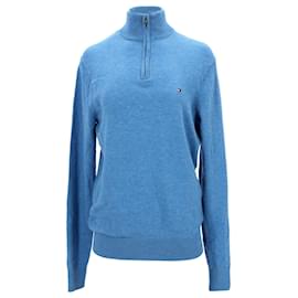Tommy Hilfiger-Jersey de lana de cordero con media cremallera para hombre-Azul,Azul claro