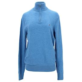 Tommy Hilfiger-Herren-Pullover aus Lammwolle mit halbem Reißverschluss-Blau,Hellblau