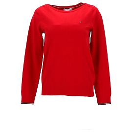 Tommy Hilfiger Damen-Pullover mit U-Boot-Ausschnitt aus roter Baumwolle Rot