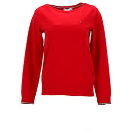 Tommy Hilfiger-Tommy Hilfiger Damen-Pullover mit U-Boot-Ausschnitt aus roter Baumwolle-Rot