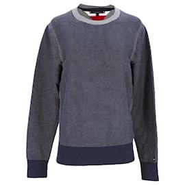 Tommy Hilfiger-Mens Two Tone Structured Cotton Jumper-Navy blue