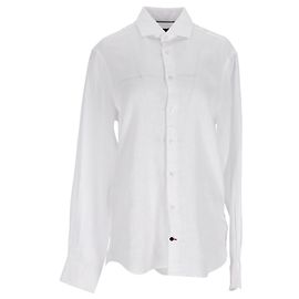 Tommy Hilfiger Camisa Slim Clássica Masculina de Linho Branco