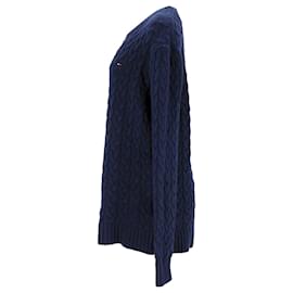 Tommy Hilfiger-Pull en laine mélangée torsadée pour homme-Bleu Marine