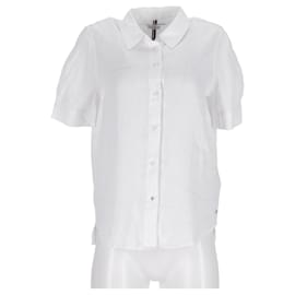 Tommy Hilfiger-Camicia essenziale in lino a mezza manica da donna-Bianco