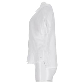 Tommy Hilfiger-Camicia essenziale in lino a mezza manica da donna-Bianco