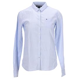 Tommy Hilfiger-Camicia da donna a righe Heritage Oxford-Blu,Blu chiaro