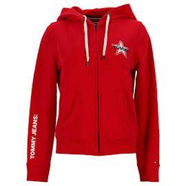 Tommy Hilfiger-Sweat à capuche zippé avec logo pour femme-Rouge
