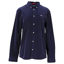 Tommy Hilfiger-Camisa masculina de veludo cotelê de algodão puro-Azul marinho