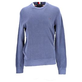 Tommy Hilfiger Strukturierter Herrenpullover mit Rundhalsausschnitt Blau
