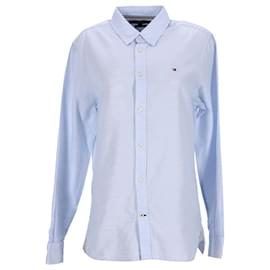 Tommy Hilfiger-Camisa de sarga de lino y algodón para hombre-Azul,Azul claro