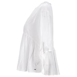 Tommy Hilfiger-Blusa feminina com punho de fita franzida-Branco