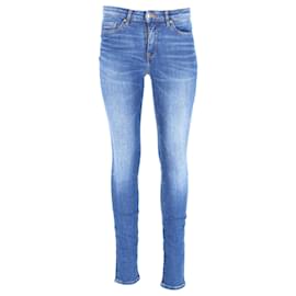 Tommy Hilfiger-Calça jeans feminina Venice Heritage Slim Fit desbotada-Azul