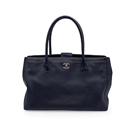 Chanel-Black Pebbled Leather Executive Tote Bag Handbag 2000S-Black
