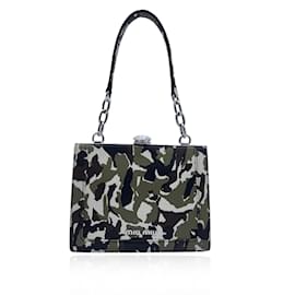 Miu Miu-Military Green Camouflage Print Leather Handbag with Crystal-Green