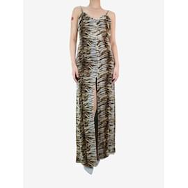 Saint Laurent-Vestido maxi de seda com estampa animal - tamanho FR 34-Multicor