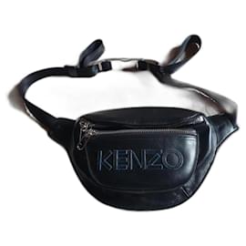 Kenzo-Kenzo-Gürteltasche aus schwarzem Leder-Schwarz,Blau