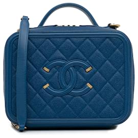 Chanel-Chanel Blue Medium CC Filigree Caviar Vanity Case-Blue