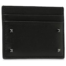 Valentino-Valentino Black Rockstud Leather Card Holder-Black