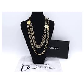 Chanel-Chanel Vintage Gold Hardware y cinturón de cadena de cuero negro-Gold hardware
