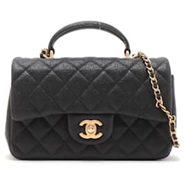 Chanel-Mini sac à rabat Chanel classique intemporel avec poignée supérieure GHW-Noir