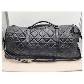 Chanel-Chanel Diamond Quilted Boston Duffle Travel Weekend Bag-Black