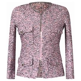 Chanel-Chaqueta de tweed con ribete de cadena y botones CC-Rosa