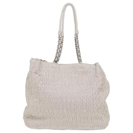 Miu Miu-Miu Miu Materasse Chain Tote Bag Cuir Blanc Auth 61115-Blanc