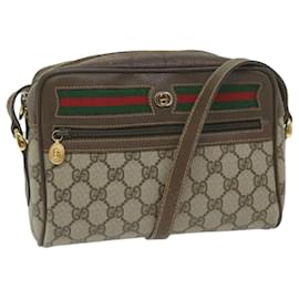 Gucci-GUCCI GG Canvas Web Sherry Line Shoulder Bag PVC Beige Red Green Auth 61350-Red,Beige,Green