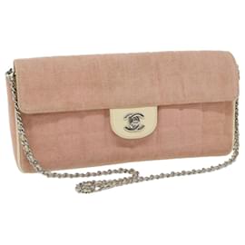 Chanel-CHANEL Chain Choco Bar line Shoulder Bag Canvas Pink CC Auth 60748A-Pink