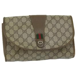 Gucci-GUCCI GG Canvas Web Sherry Line Clutch Bag PVC Bege Verde Vermelho Auth 61258-Vermelho,Bege,Verde