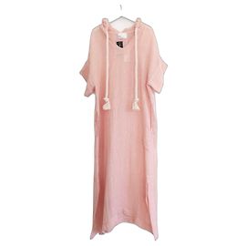 Vestido kaftan com capuz e gaze mesclada de linho Lisa Marie Fernandez Rosa