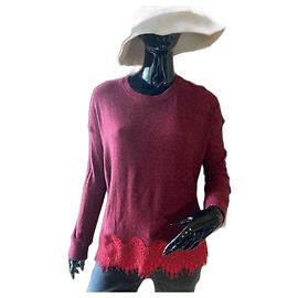 The Kooples Sport Roter Strickpullover mit Spitze Bordeaux