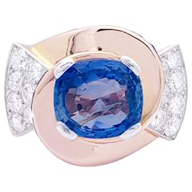 inconnue-Pink gold Tank ring, diamants, sapphires.-Other