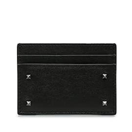 Valentino-Black Valentino Rockstud Leather Card Holder-Black