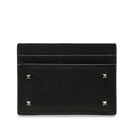 Tarjetero de cuero Valentino Rockstud negro Negro