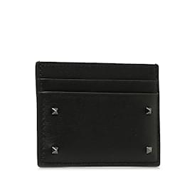 Valentino-Black Valentino Rockstud Leather Card Holder-Black