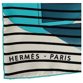 Hermès-Hermes azul H20 Bufandas De Seda A Rayas-Azul
