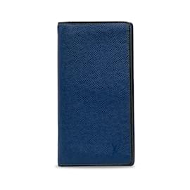 Louis Vuitton-Blue Louis Vuitton Taiga Portefeuille Brazza Bi-fold Long Wallet-Blue