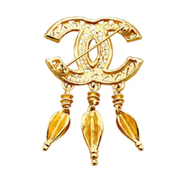 Chanel-Broche Chanel CC dorée-Doré